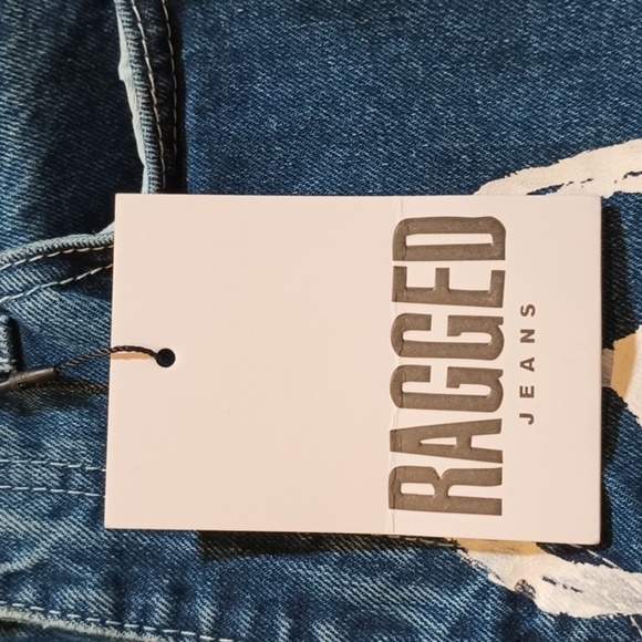 Ragged Jeans Blue High Waisted Straight Leg White Peace Sign Print A24 - Picture 6 of 8